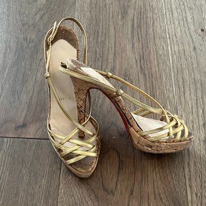 Christian Louboutin Vintage Slingback Gold & Cork Platform Heels